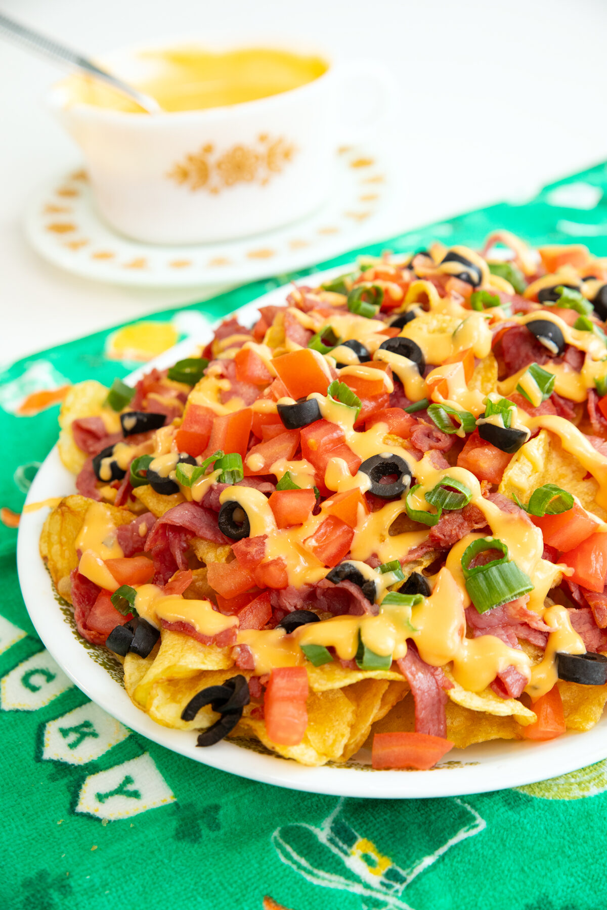 a plate full of Irish nachos